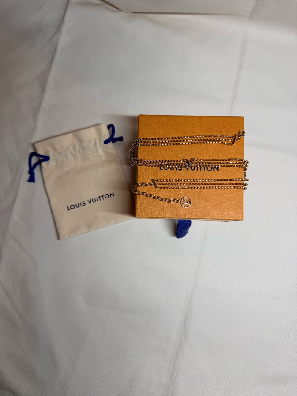 Louis Vuitton Gold Multi-Layer Logo Chain Necklace